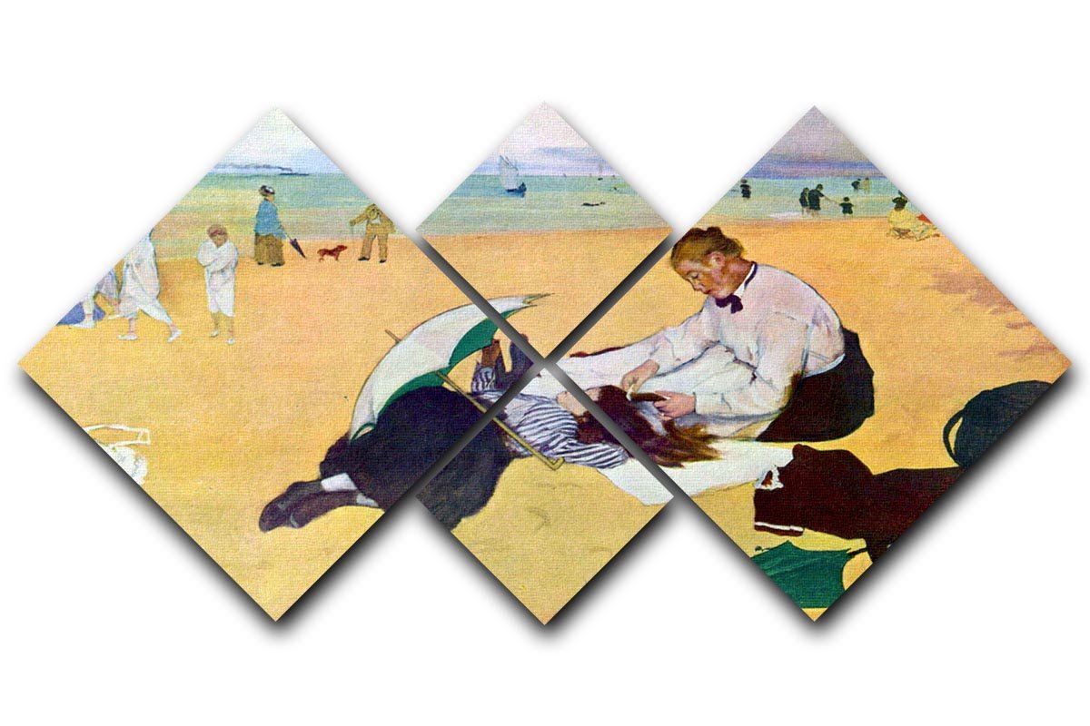 Small girls on the beach by Degas 4 Square Multi Panel Canvas - Canvas Art Rocks - 1