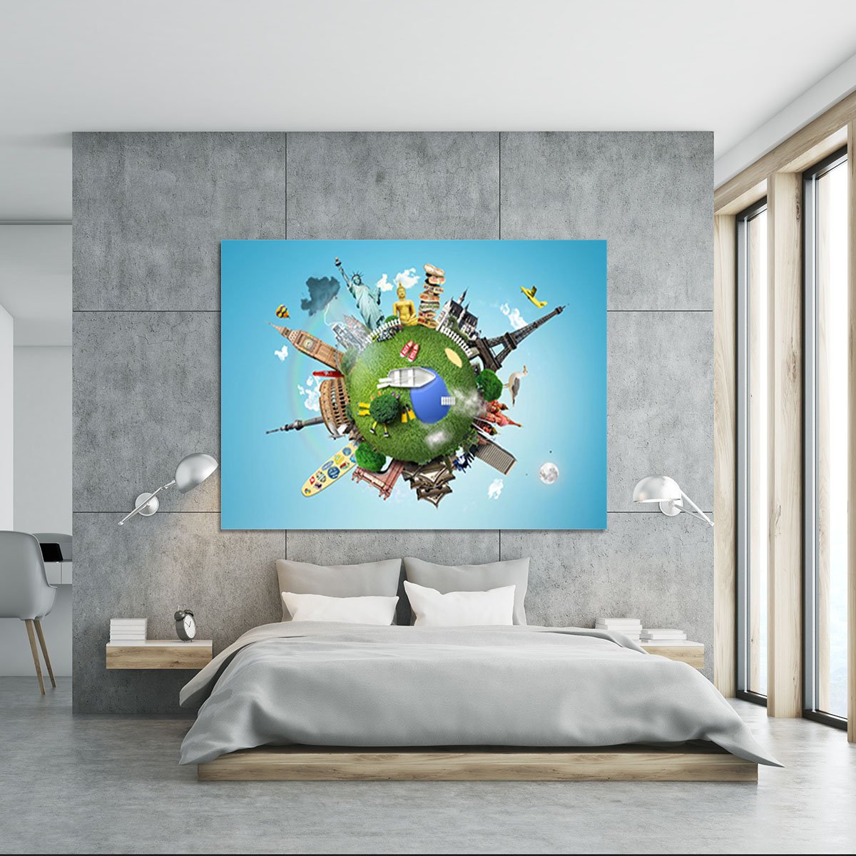 Small planet with landmarks around the world Canvas Print or Poster