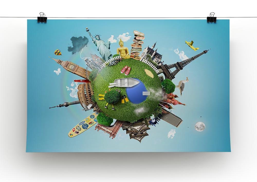 Small planet with landmarks around the world Canvas Print or Poster - Canvas Art Rocks - 2