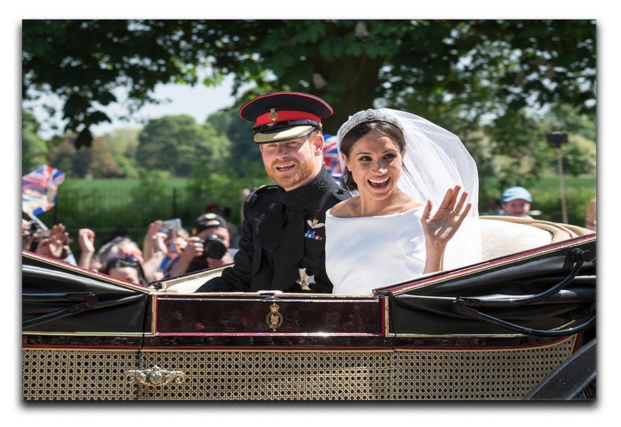 Smiling newlyweds Meghan and Prince Harry wave Canvas Print or Poster  - Canvas Art Rocks - 1