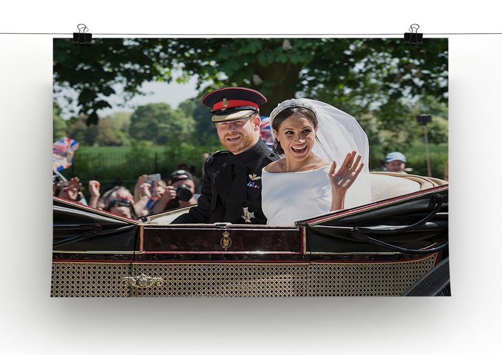Smiling newlyweds Meghan and Prince Harry wave Canvas Print or Poster - Canvas Art Rocks - 2