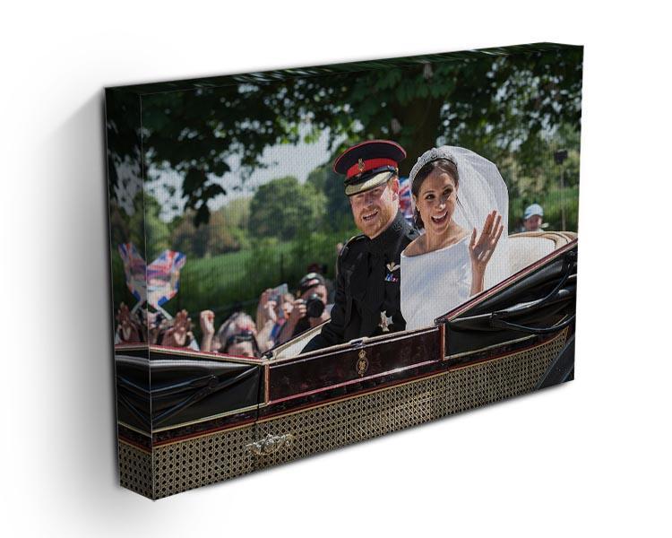 Smiling newlyweds Meghan and Prince Harry wave Canvas Print or Poster - Canvas Art Rocks - 3