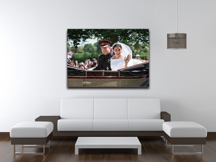 Smiling newlyweds Meghan and Prince Harry wave Canvas Print or Poster - Canvas Art Rocks - 4
