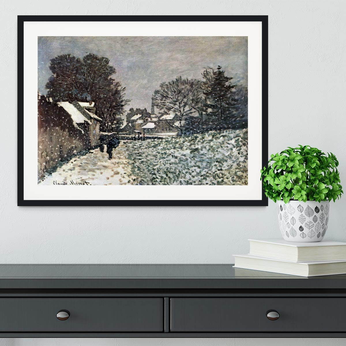 Snow at Argenteuil by Monet Framed Print - Canvas Art Rocks - 1