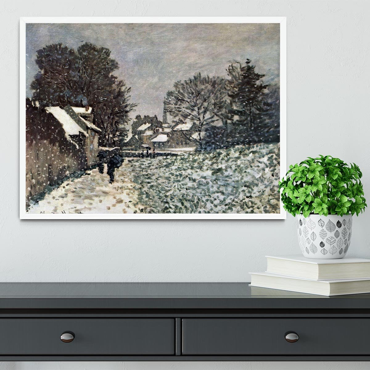 Snow at Argenteuil by Monet Framed Print - Canvas Art Rocks -6