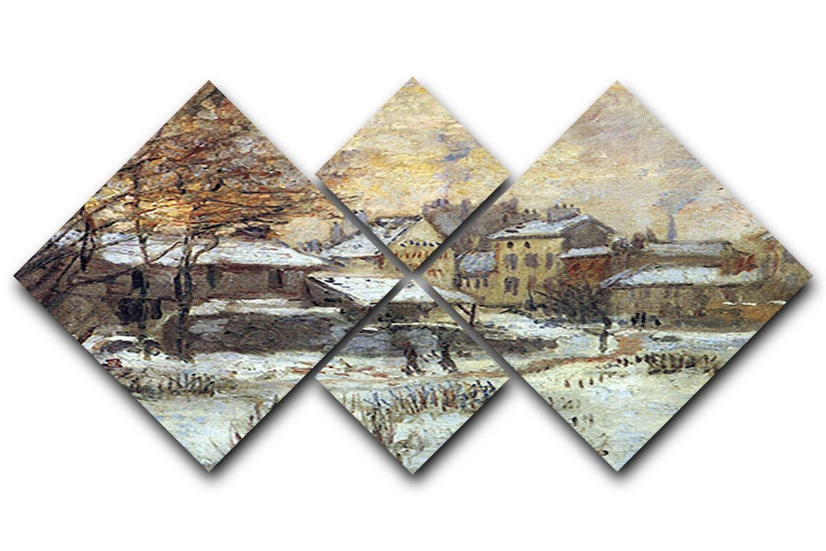 Snow at sunset Argenteuil in the snow by Monet 4 Square Multi Panel Canvas  - Canvas Art Rocks - 1
