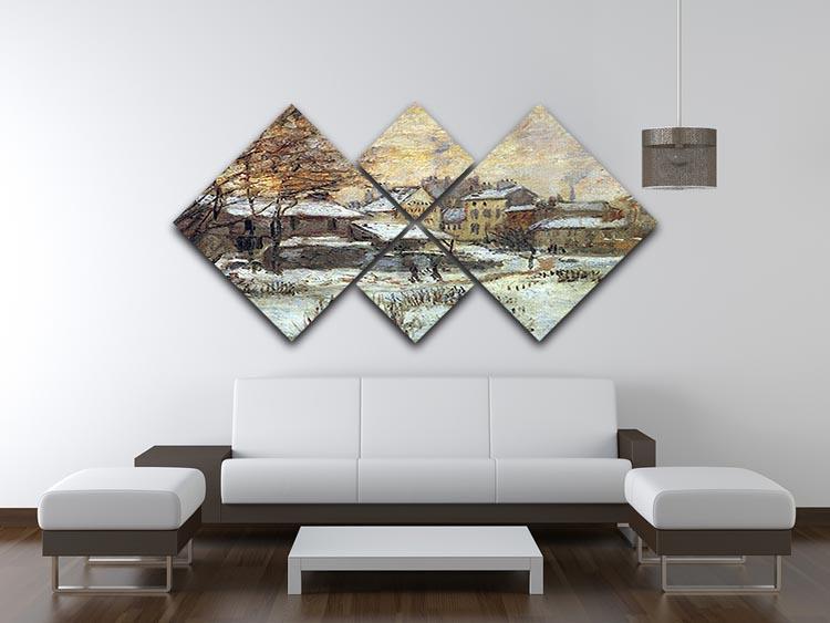 Snow at sunset Argenteuil in the snow by Monet 4 Square Multi Panel Canvas - Canvas Art Rocks - 3