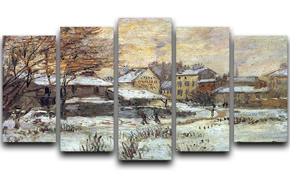 Snow at sunset Argenteuil in the snow by Monet 5 Split Panel Canvas  - Canvas Art Rocks - 1