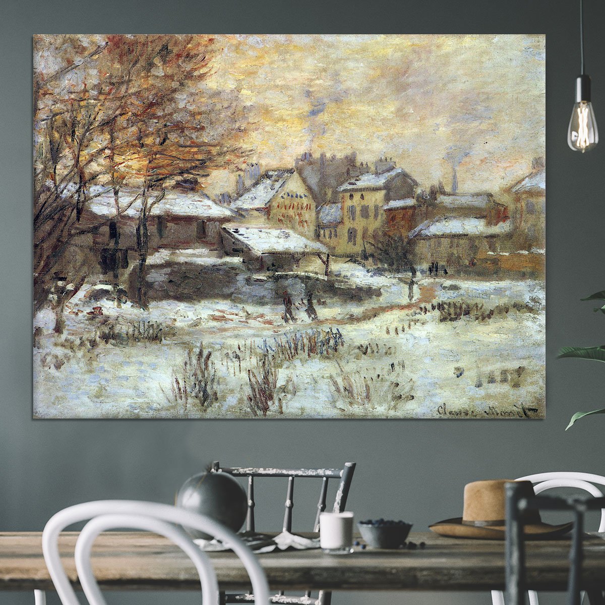 Snow at sunset Argenteuil in the snow by Monet Canvas Print or Poster