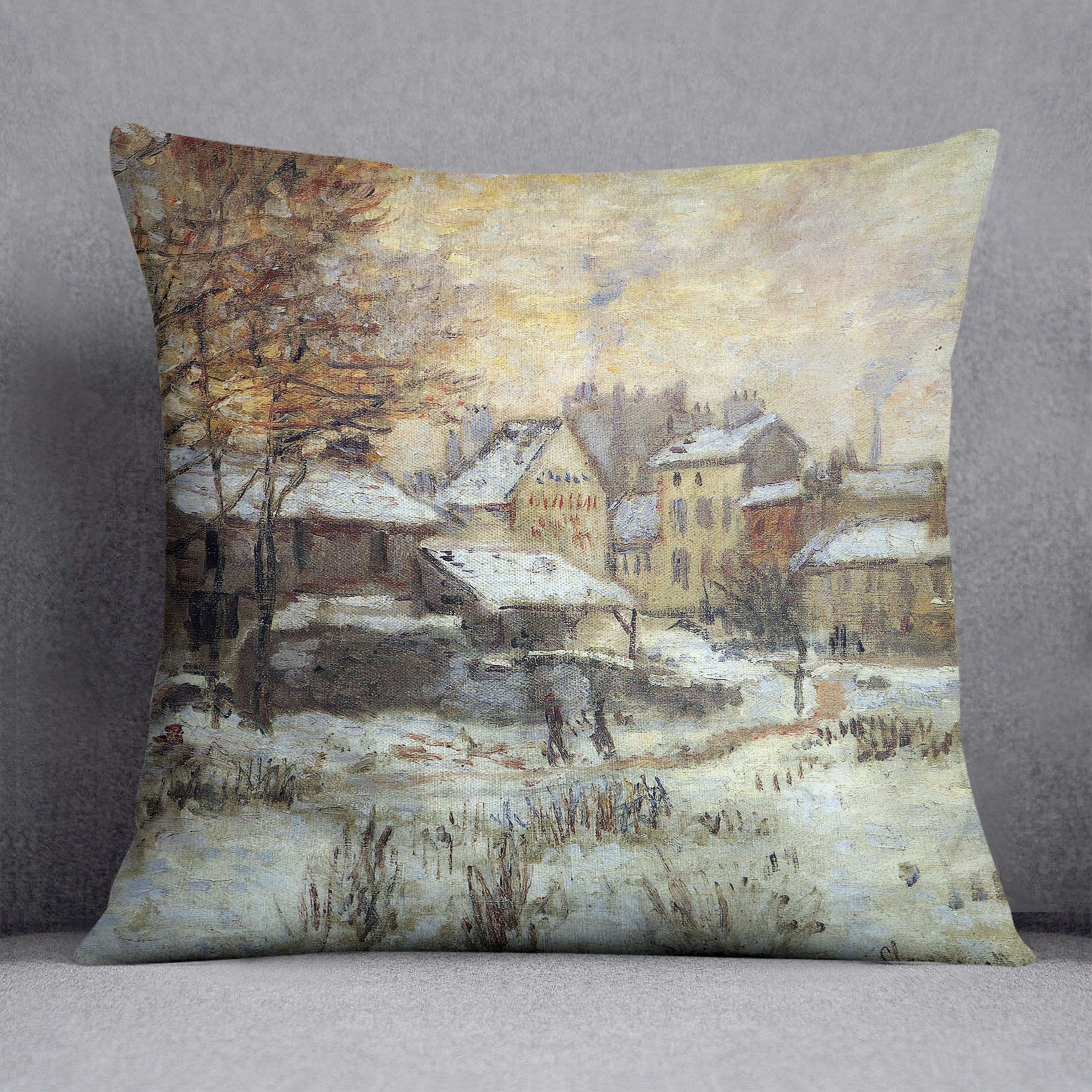 Snow at sunset Argenteuil in the snow by Monet Throw Pillow