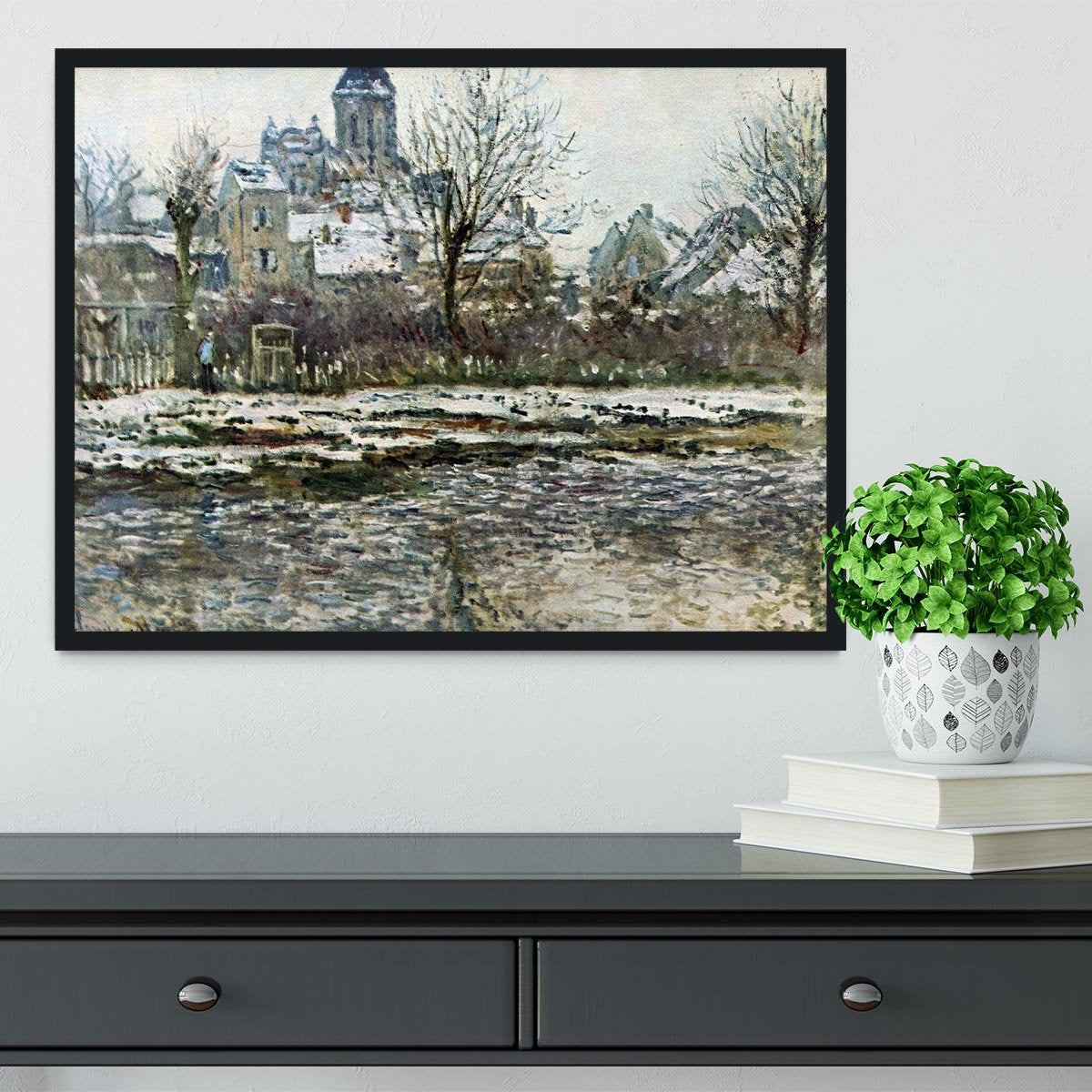 Snow in Vetheuil by Monet Framed Print - Canvas Art Rocks - 2
