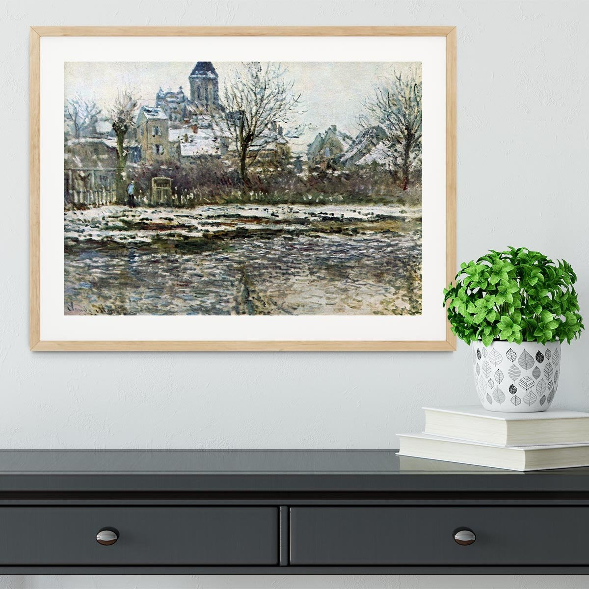 Snow in Vetheuil by Monet Framed Print - Canvas Art Rocks - 3