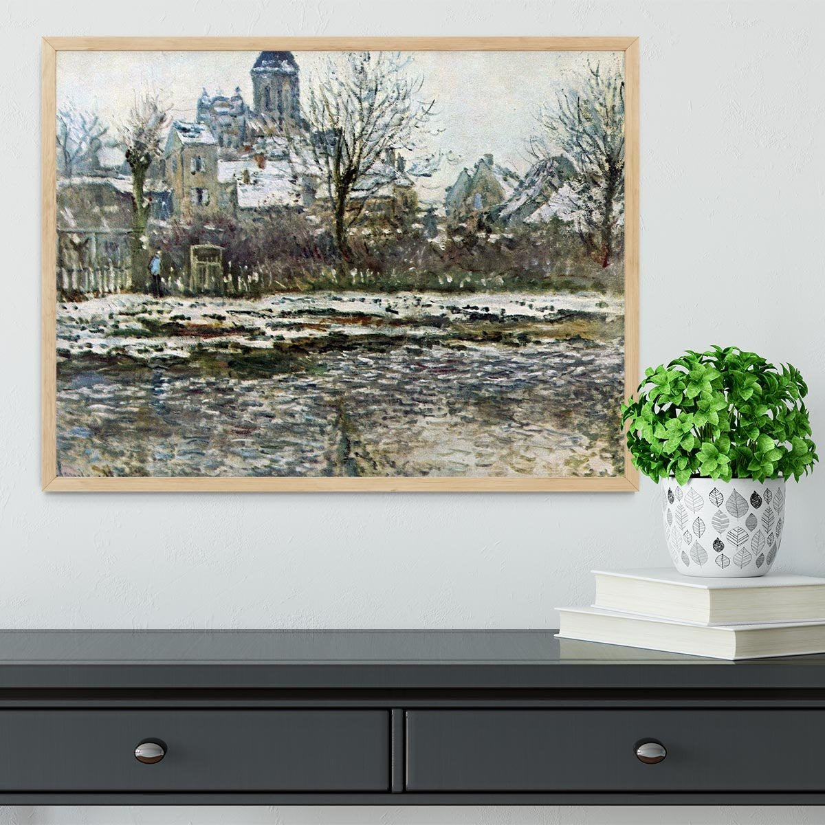 Snow in Vetheuil by Monet Framed Print - Canvas Art Rocks - 4