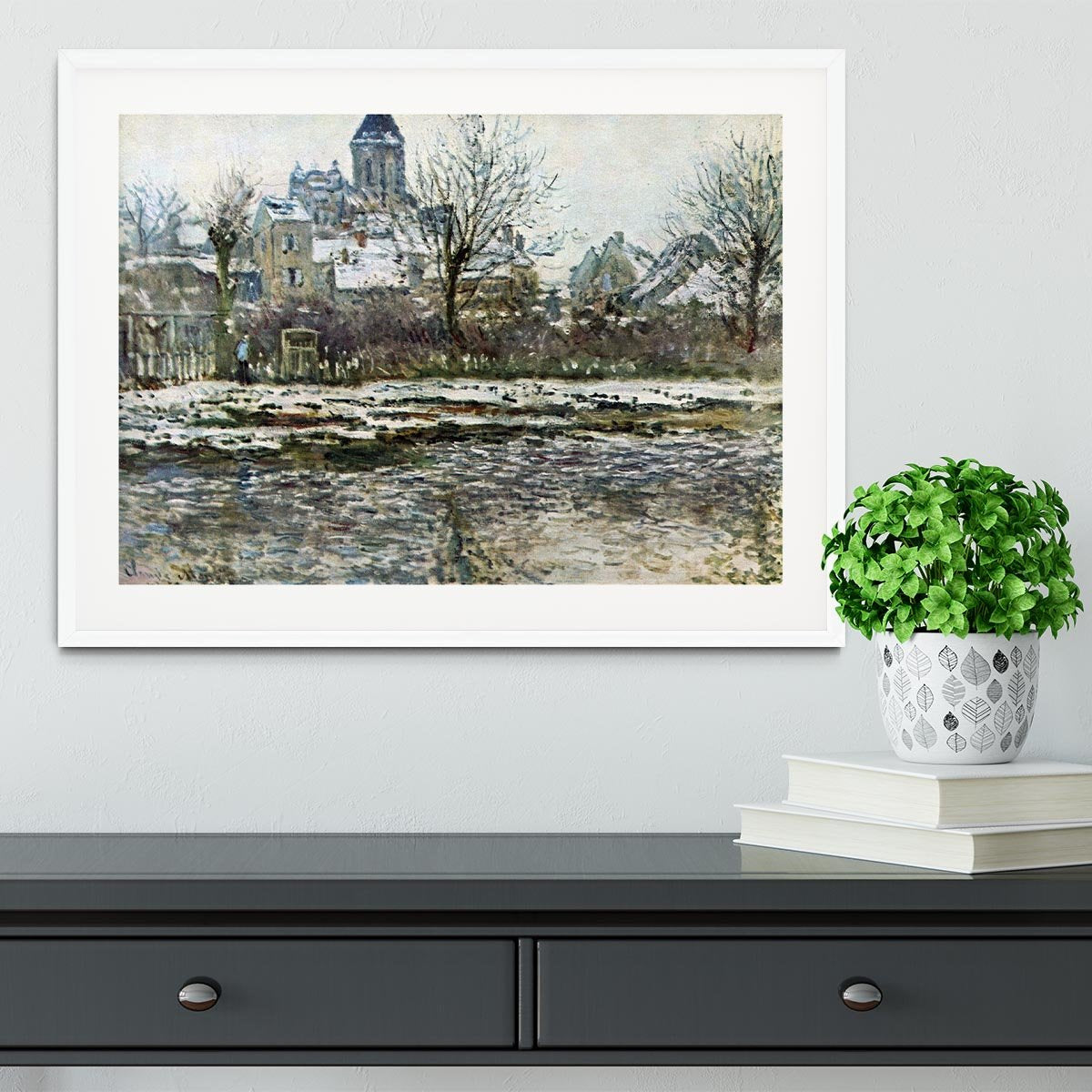 Snow in Vetheuil by Monet Framed Print - Canvas Art Rocks - 5