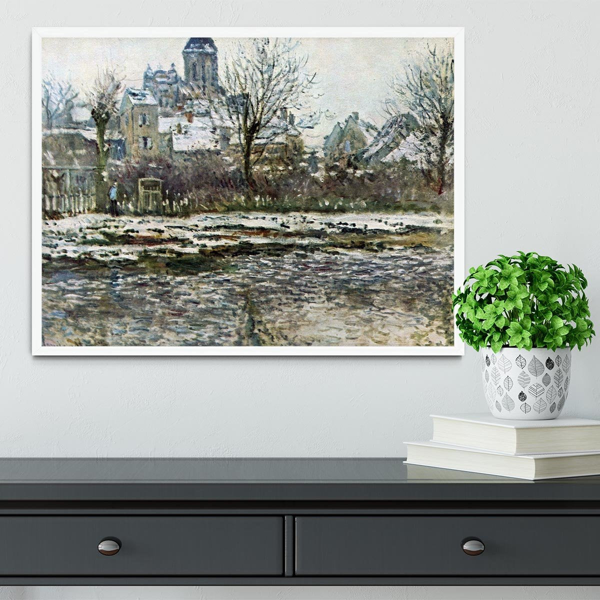 Snow in Vetheuil by Monet Framed Print - Canvas Art Rocks -6