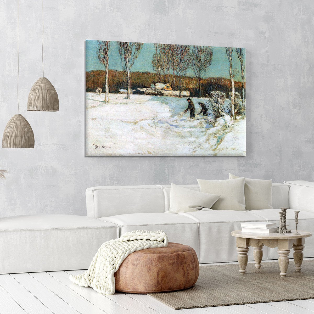 Snow shovels New England by Hassam Canvas Print or Poster