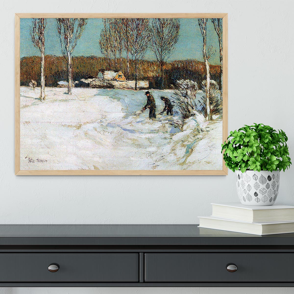 Snow shovels New England by Hassam Framed Print - Canvas Art Rocks - 4