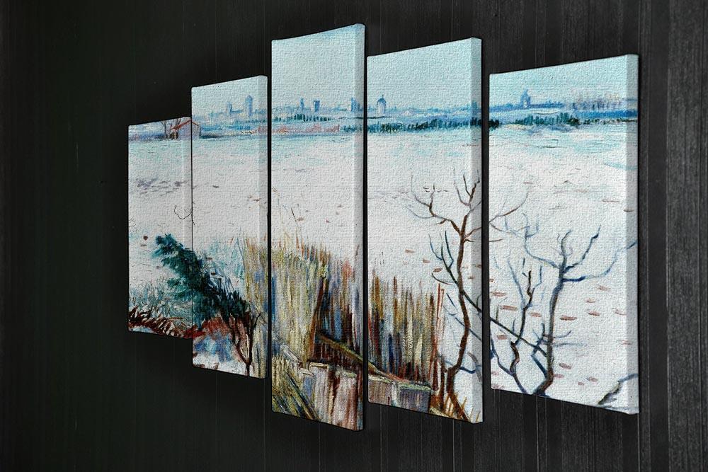 Snowy Landscape with Arles in the Background by Van Gogh 5 Split Panel Canvas - Canvas Art Rocks - 2