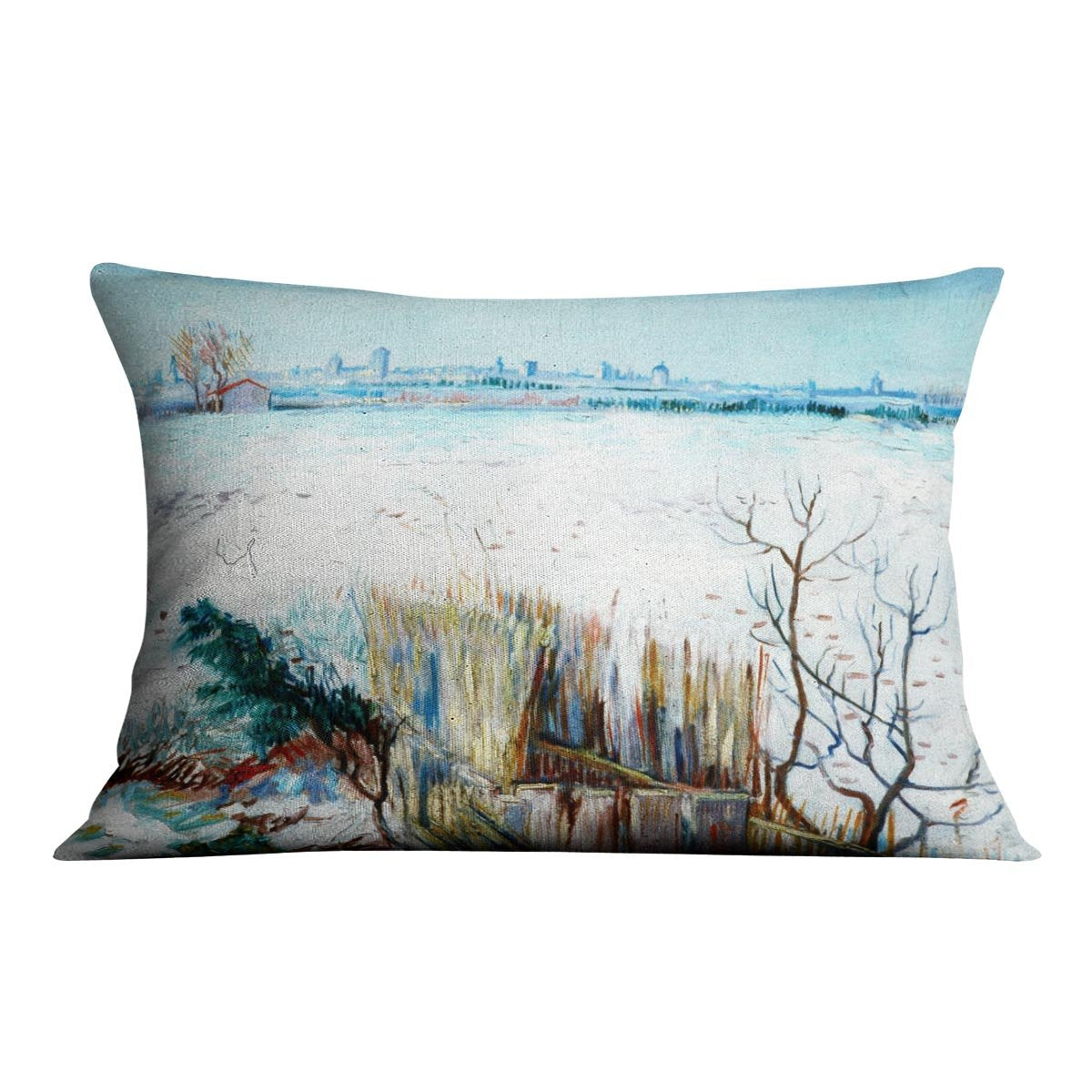 Snowy Landscape with Arles in the Background by Van Gogh Throw Pillow