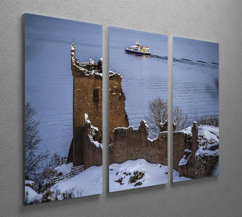 Snowy Urquhart Castle 3 Split Panel Canvas Print - Canvas Art Rocks - 2