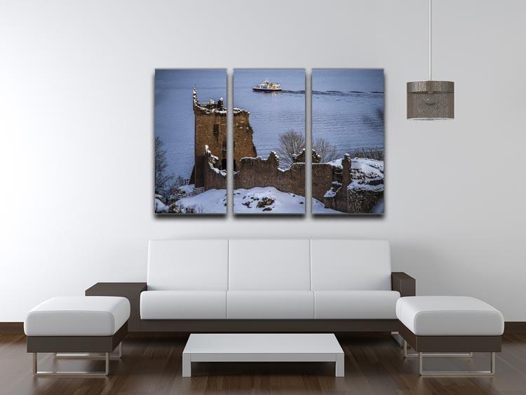 Snowy Urquhart Castle 3 Split Panel Canvas Print - Canvas Art Rocks - 3