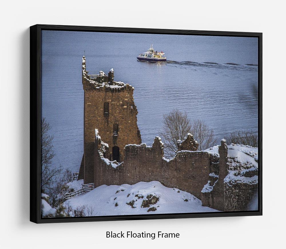 Snowy Urquhart Castle Floating Frame Canvas - Canvas Art Rocks - 1