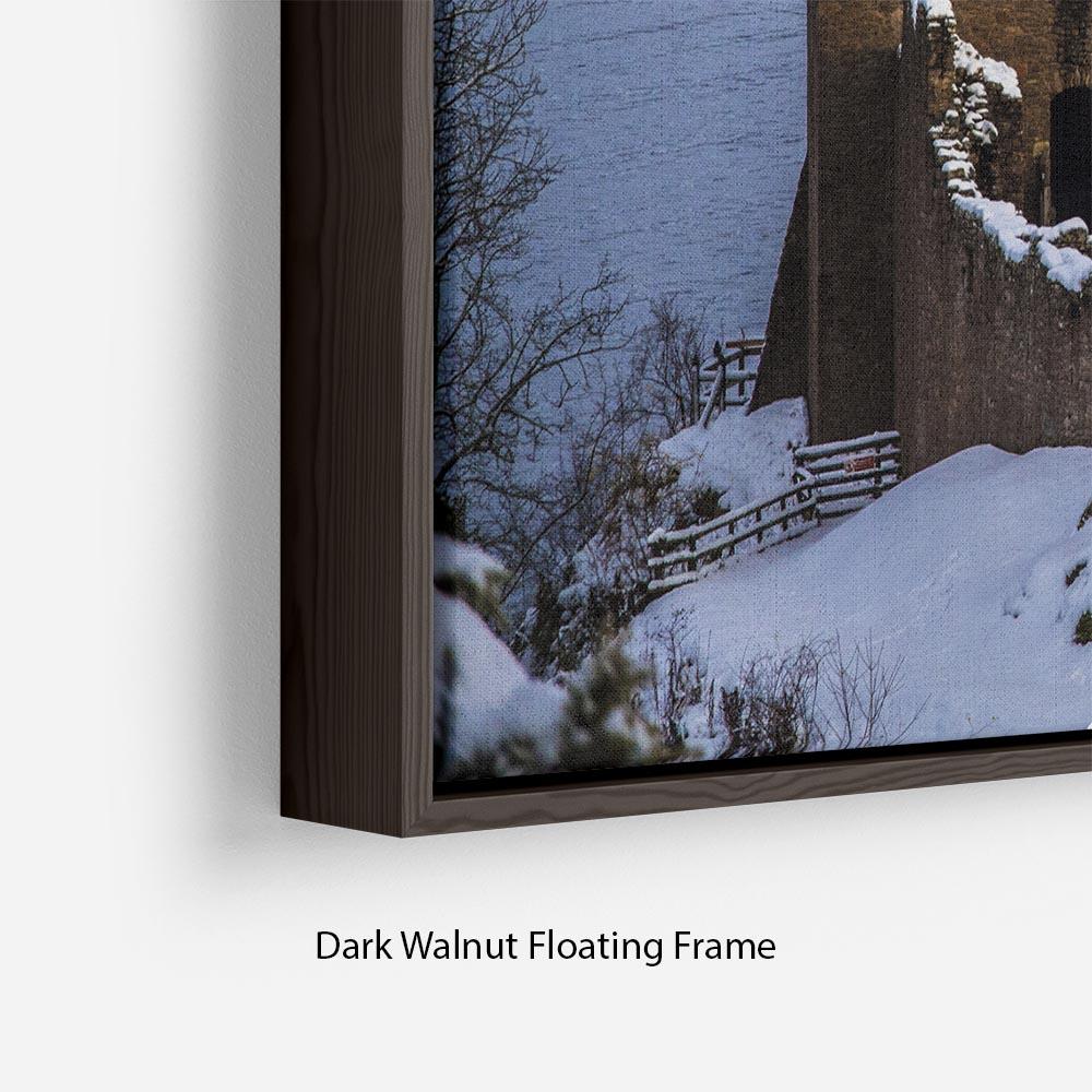 Snowy Urquhart Castle Floating Frame Canvas - Canvas Art Rocks - 6