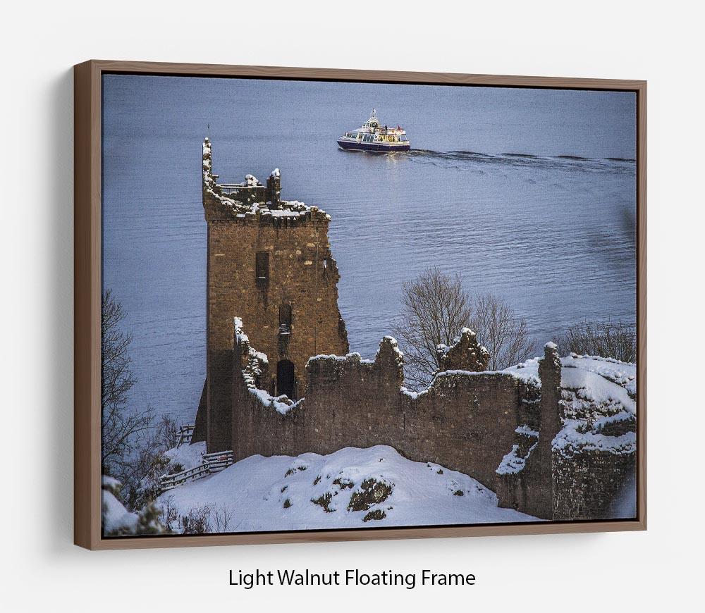 Snowy Urquhart Castle Floating Frame Canvas - Canvas Art Rocks 7