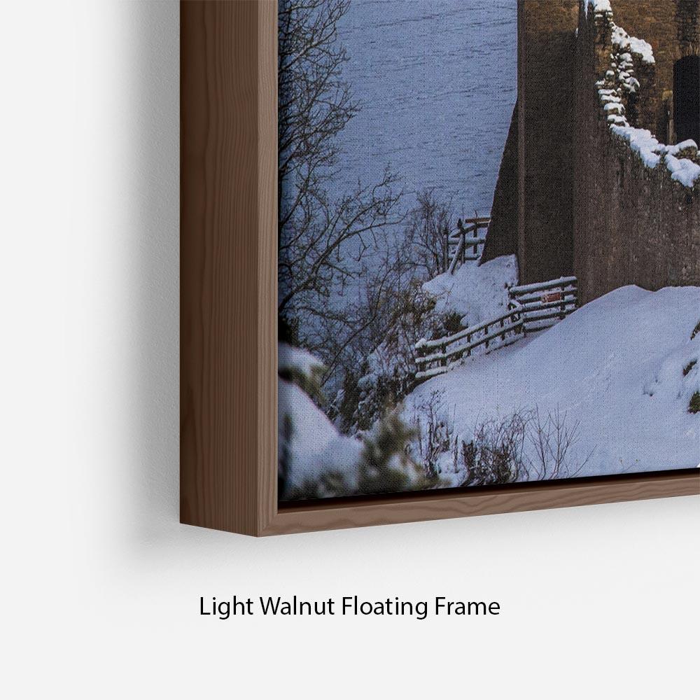Snowy Urquhart Castle Floating Frame Canvas - Canvas Art Rocks - 8