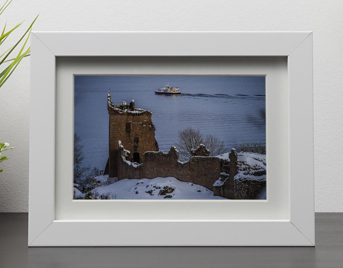 Snowy Urquhart Castle Framed Print - Canvas Art Rocks - 3