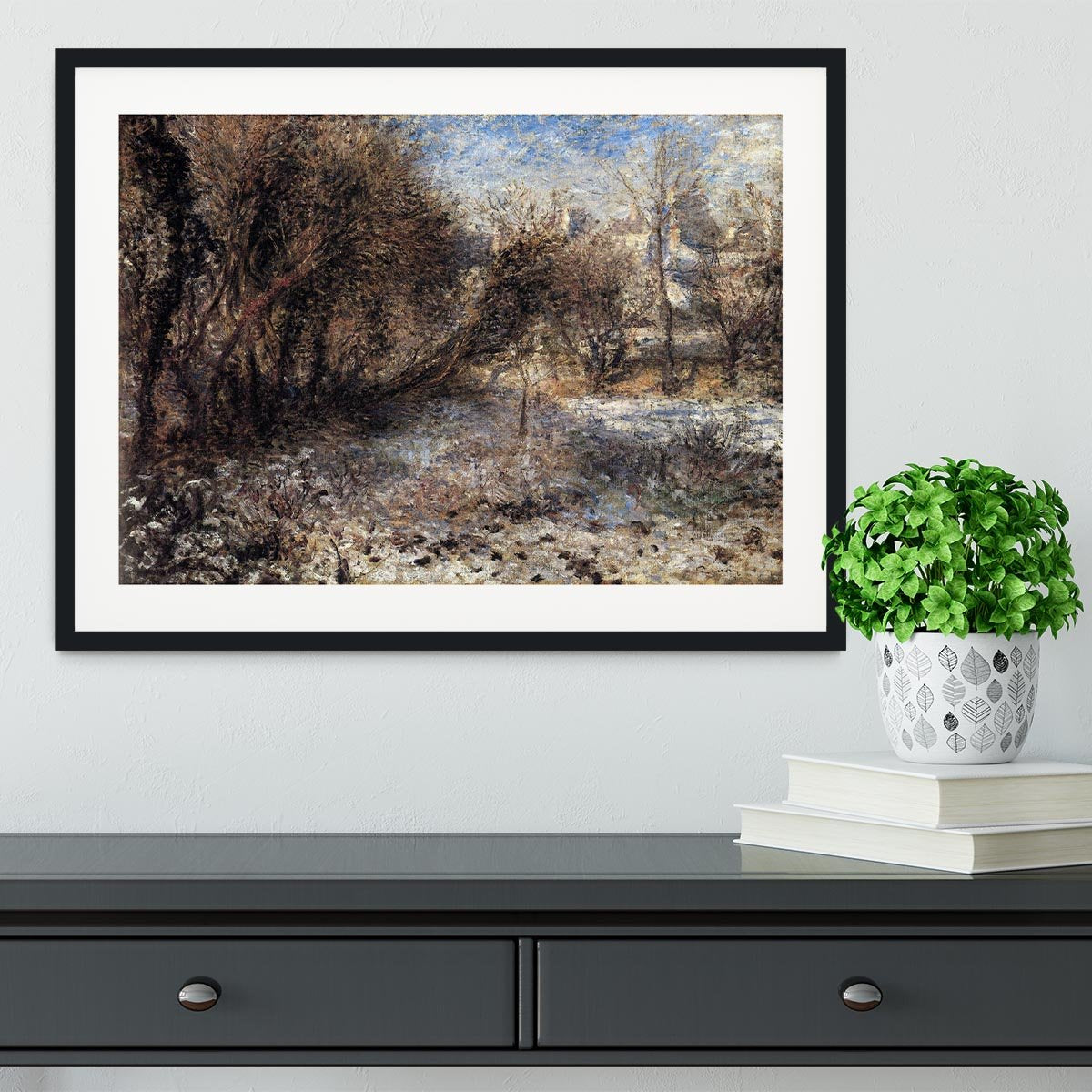 Snowy landscape by Renoir Framed Print - Canvas Art Rocks - 1