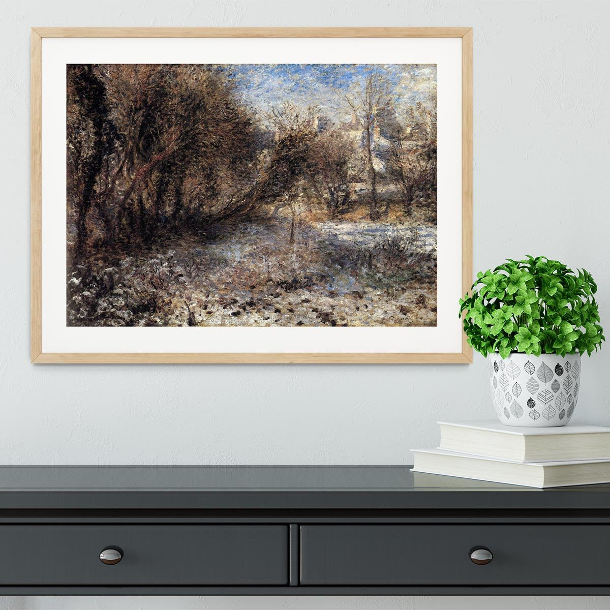 Snowy landscape by Renoir Framed Print - Canvas Art Rocks - 3