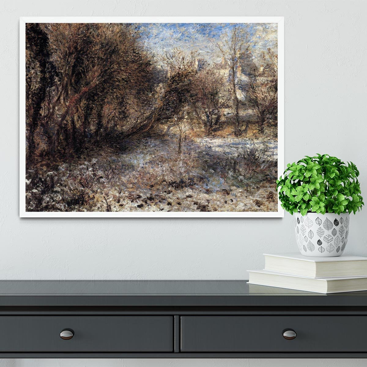 Snowy landscape by Renoir Framed Print - Canvas Art Rocks -6