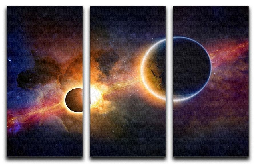 Solar Eclipse Nebula and Stars 3 Split Panel Canvas Print - Canvas Art Rocks - 1