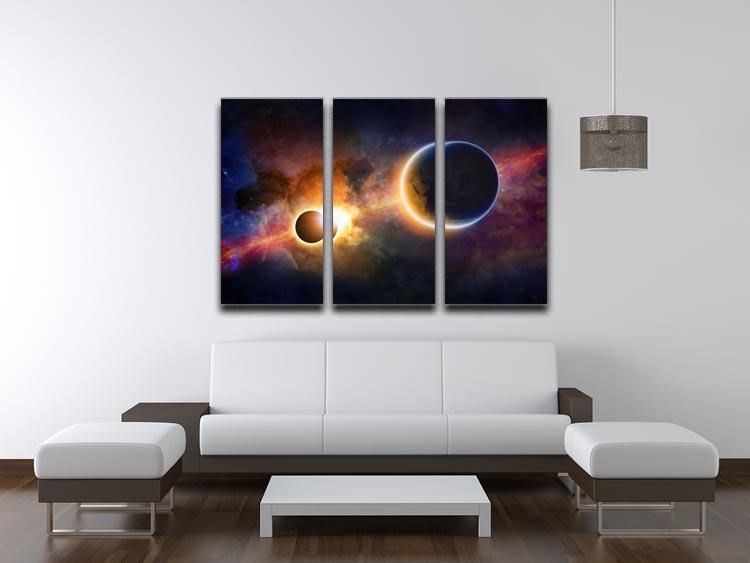 Solar Eclipse Nebula and Stars 3 Split Panel Canvas Print - Canvas Art Rocks - 3
