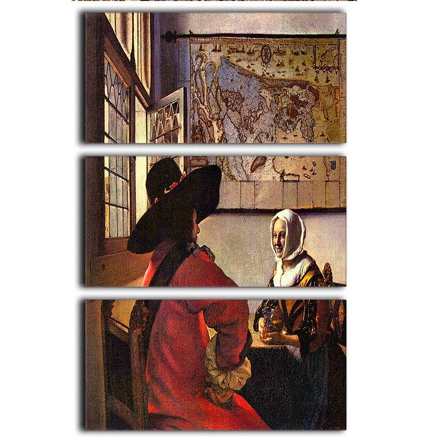 Soldier and girl smiling by Vermeer 3 Split Panel Canvas Print - Canvas Art Rocks - 1