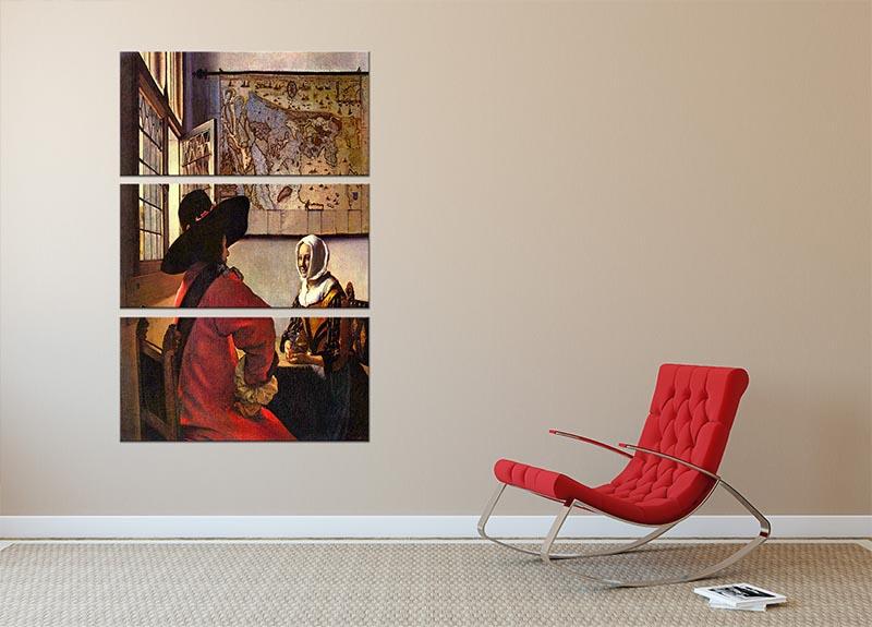 Soldier and girl smiling by Vermeer 3 Split Panel Canvas Print - Canvas Art Rocks - 2