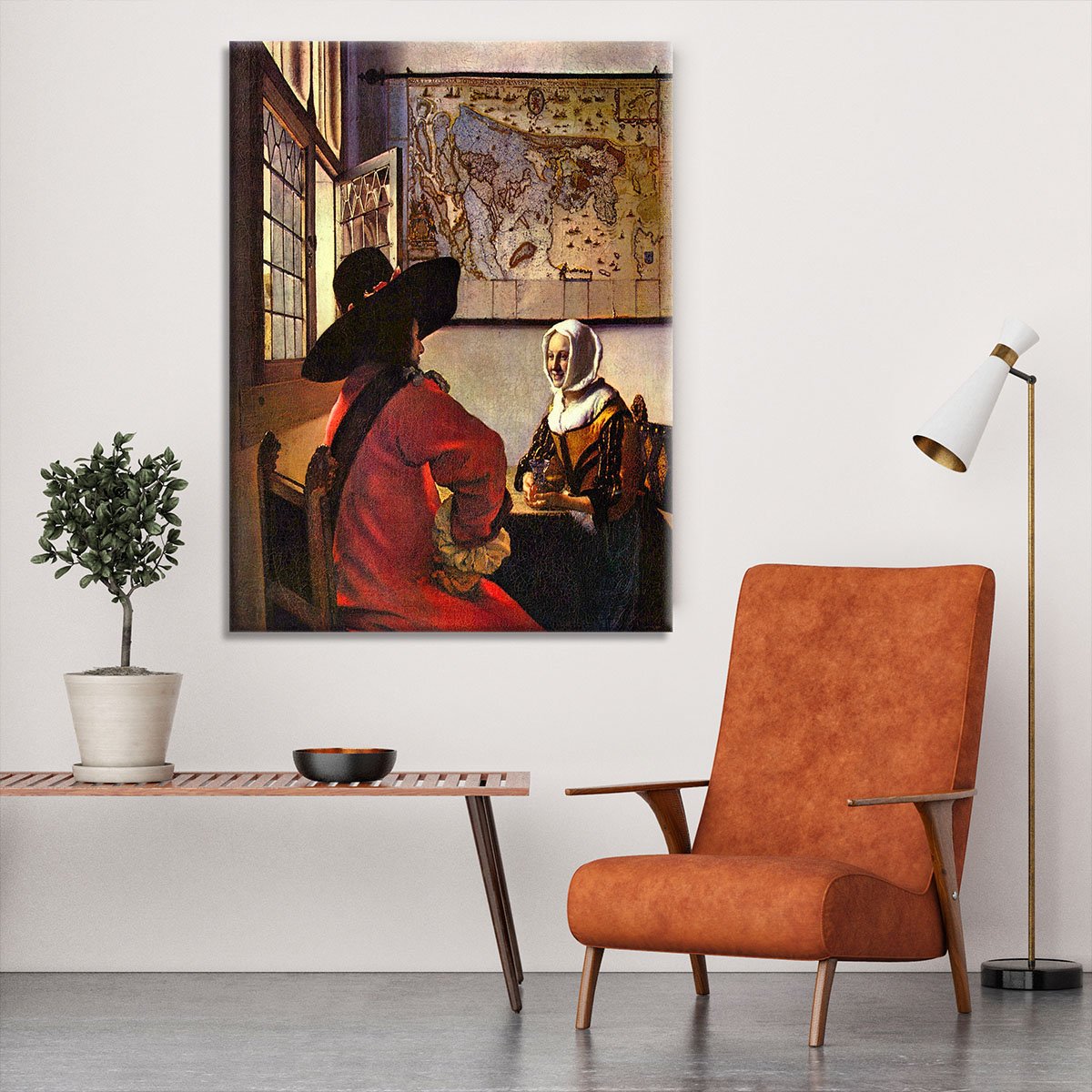 Soldier and girl smiling by Vermeer Canvas Print or Poster
