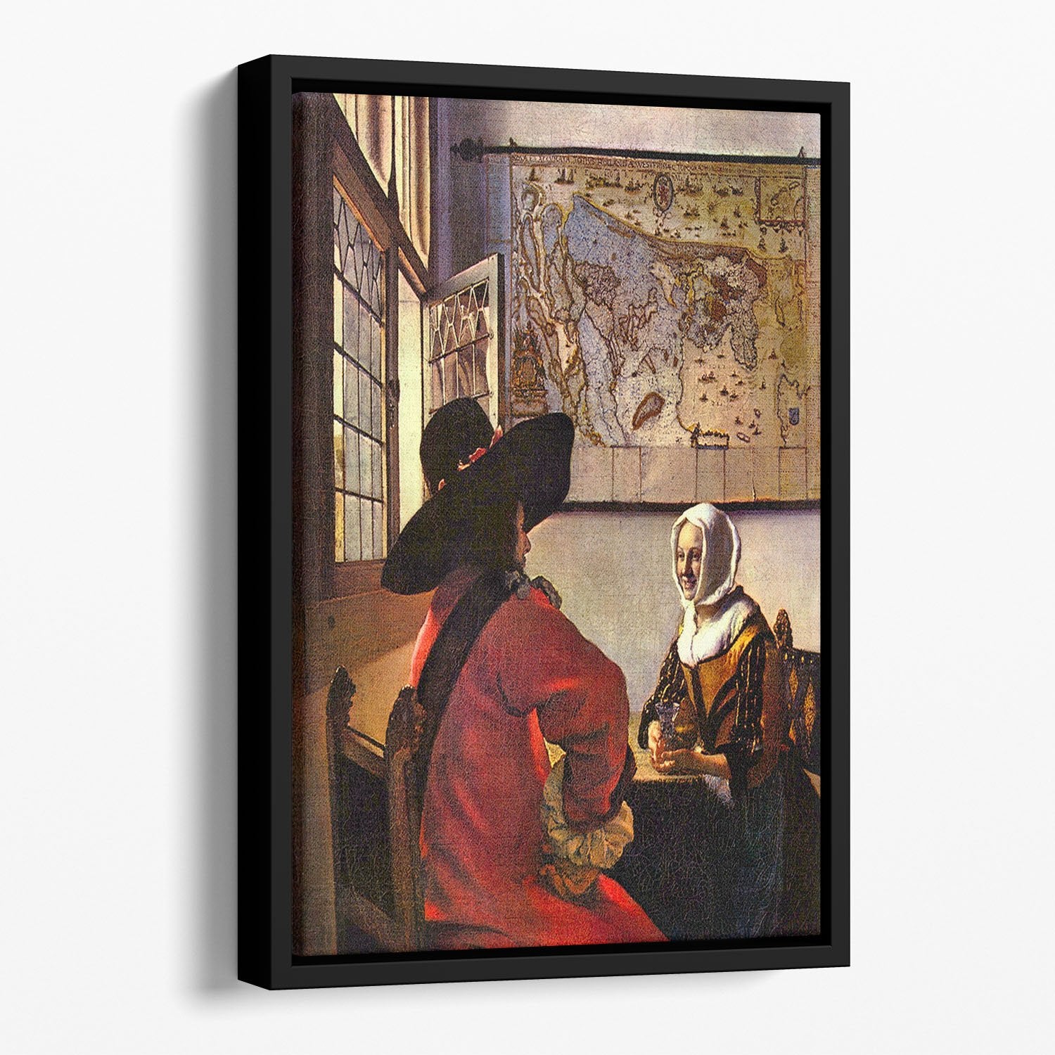 Soldier and girl smiling by Vermeer Floating Framed Canvas