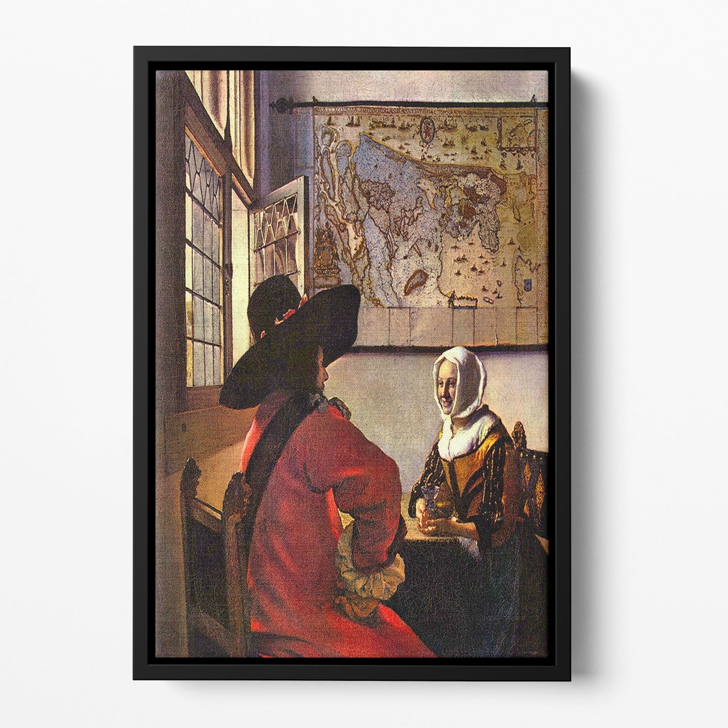 Soldier and girl smiling by Vermeer Floating Framed Canvas
