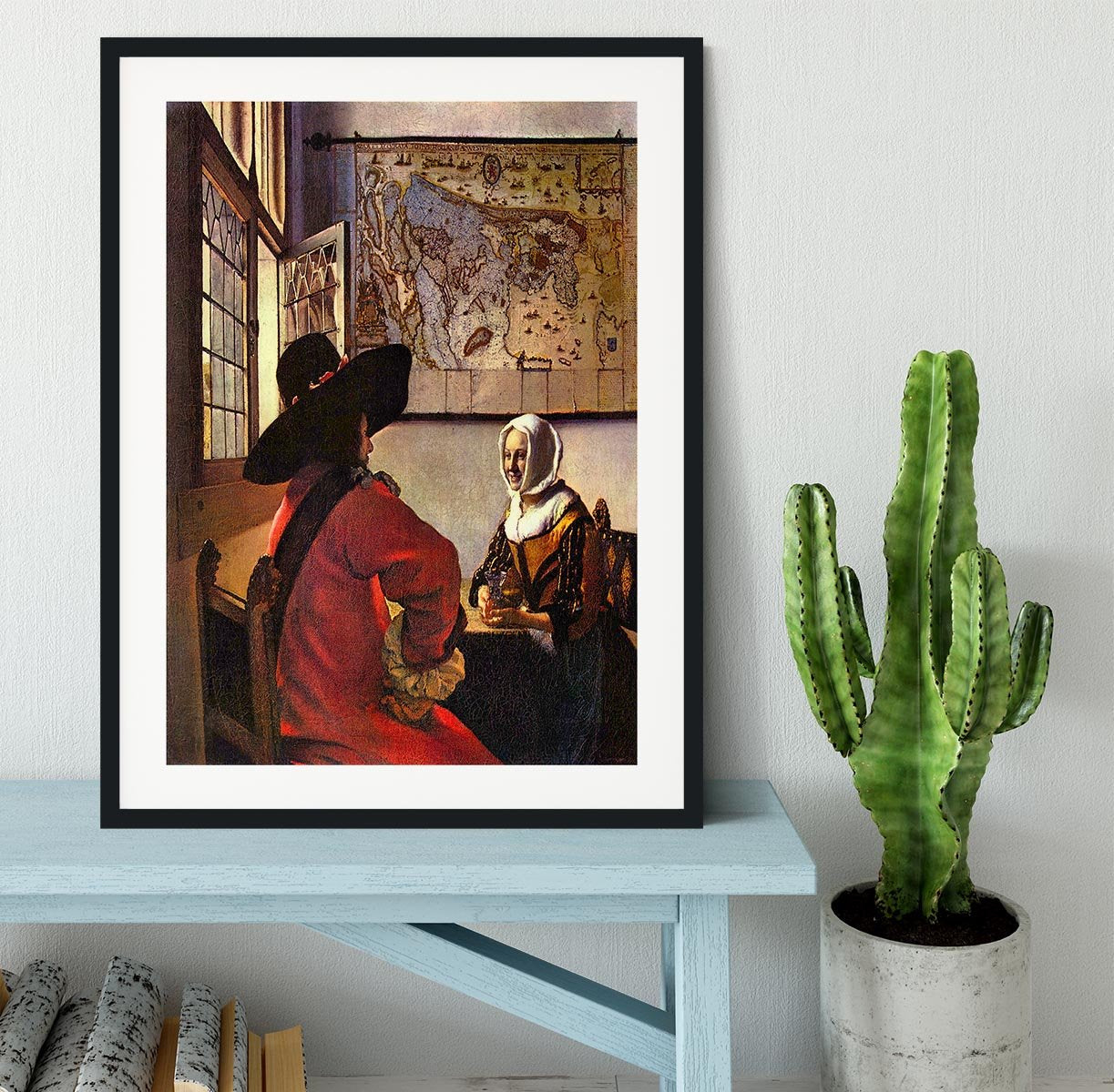 Soldier and girl smiling by Vermeer Framed Print - Canvas Art Rocks - 1