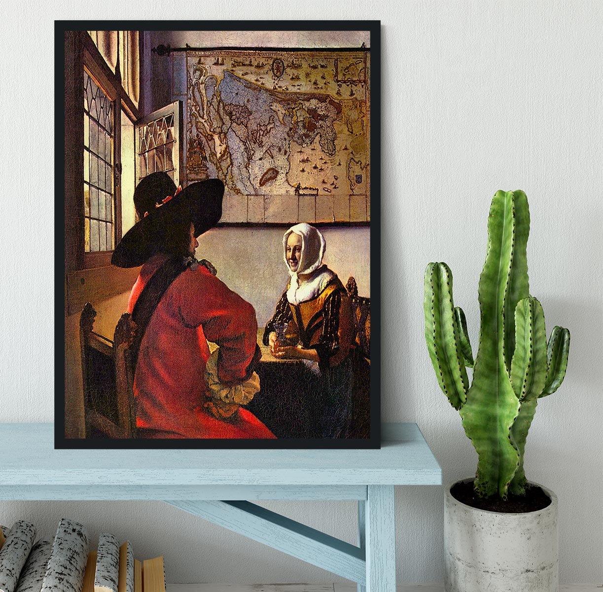 Soldier and girl smiling by Vermeer Framed Print - Canvas Art Rocks - 2