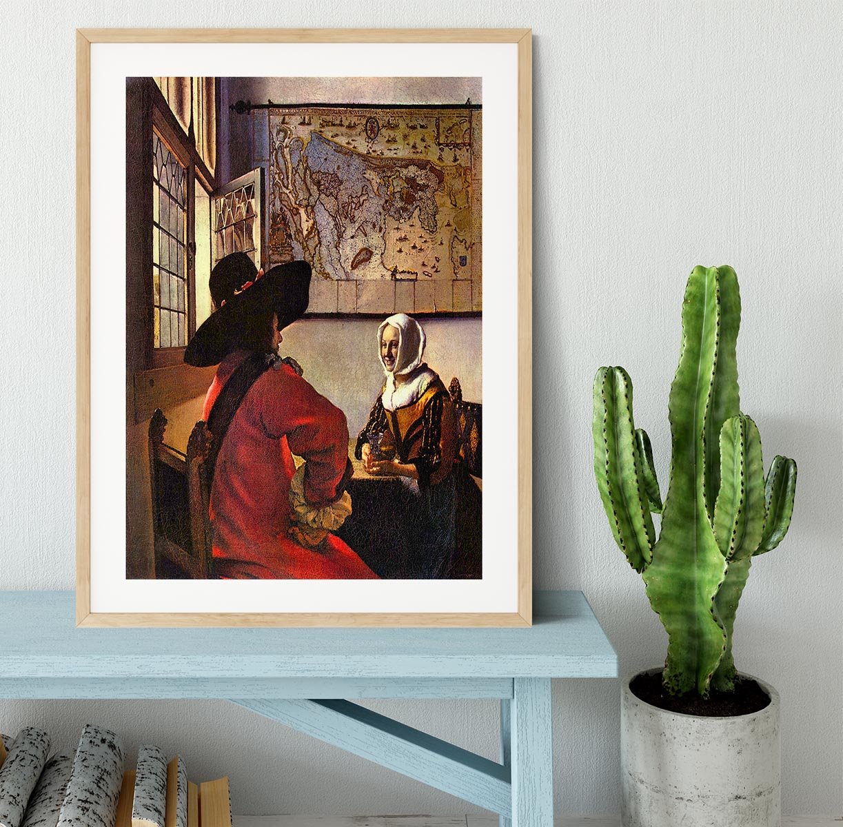 Soldier and girl smiling by Vermeer Framed Print - Canvas Art Rocks - 3