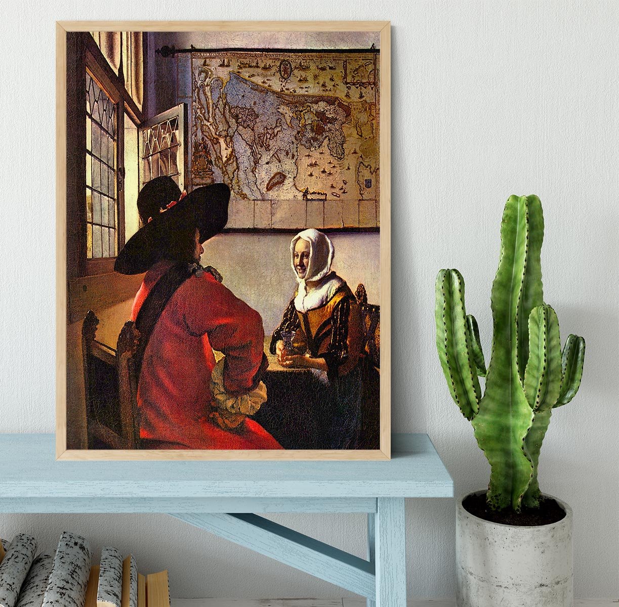 Soldier and girl smiling by Vermeer Framed Print - Canvas Art Rocks - 4