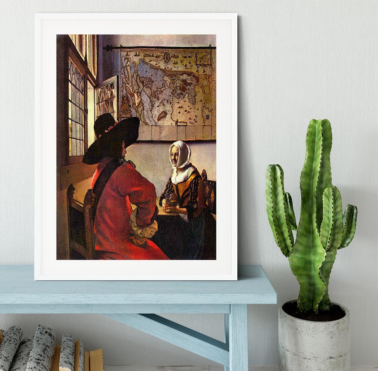 Soldier and girl smiling by Vermeer Framed Print - Canvas Art Rocks - 5
