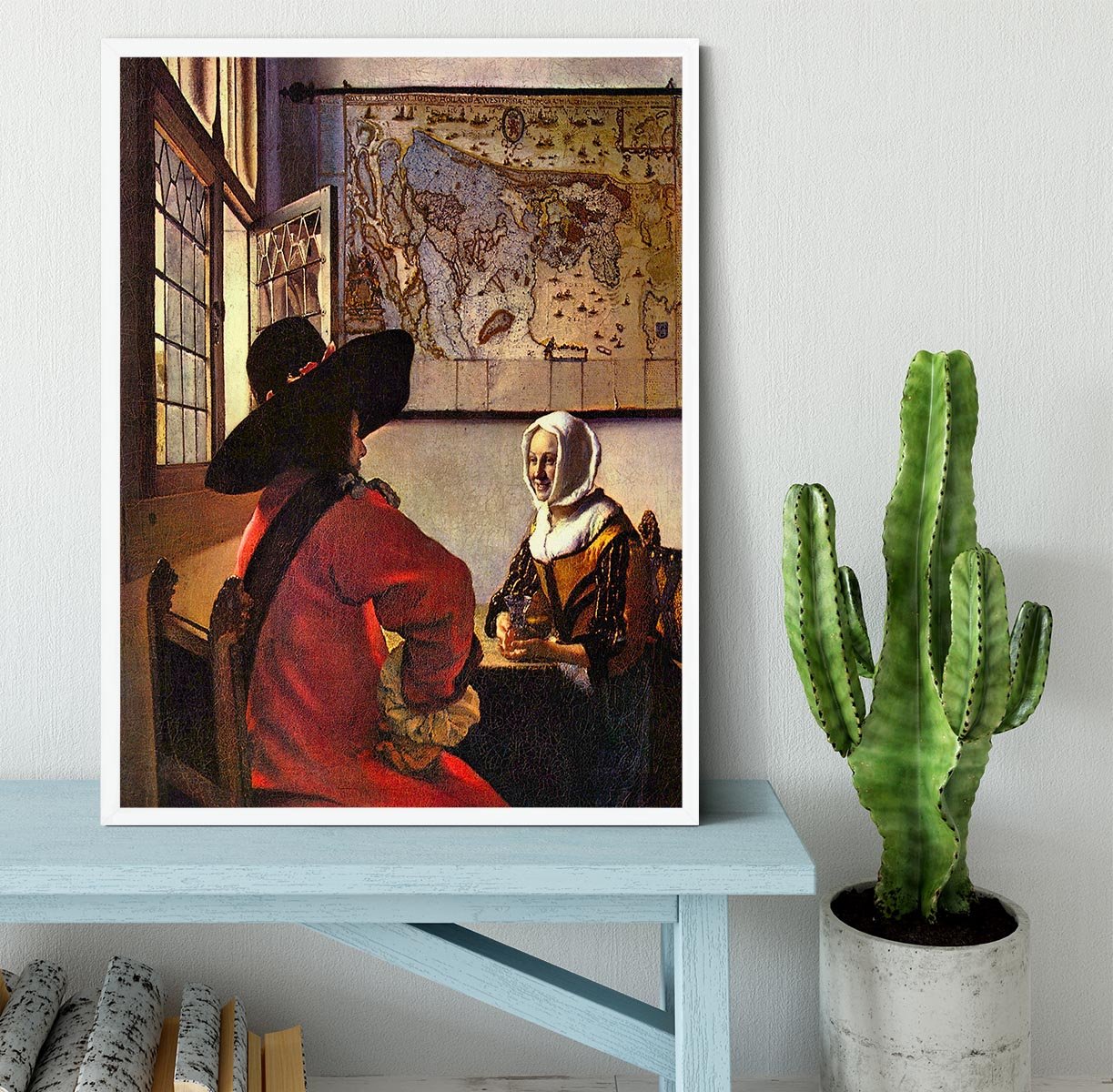 Soldier and girl smiling by Vermeer Framed Print - Canvas Art Rocks -6