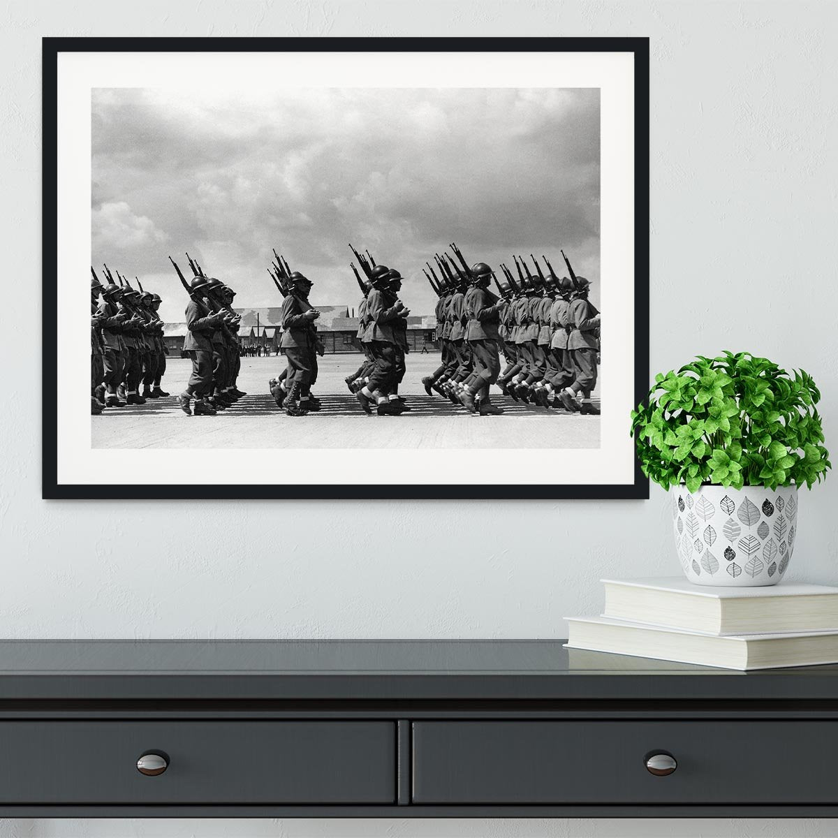 Soldiers marching in formation Framed Print - Canvas Art Rocks - 1