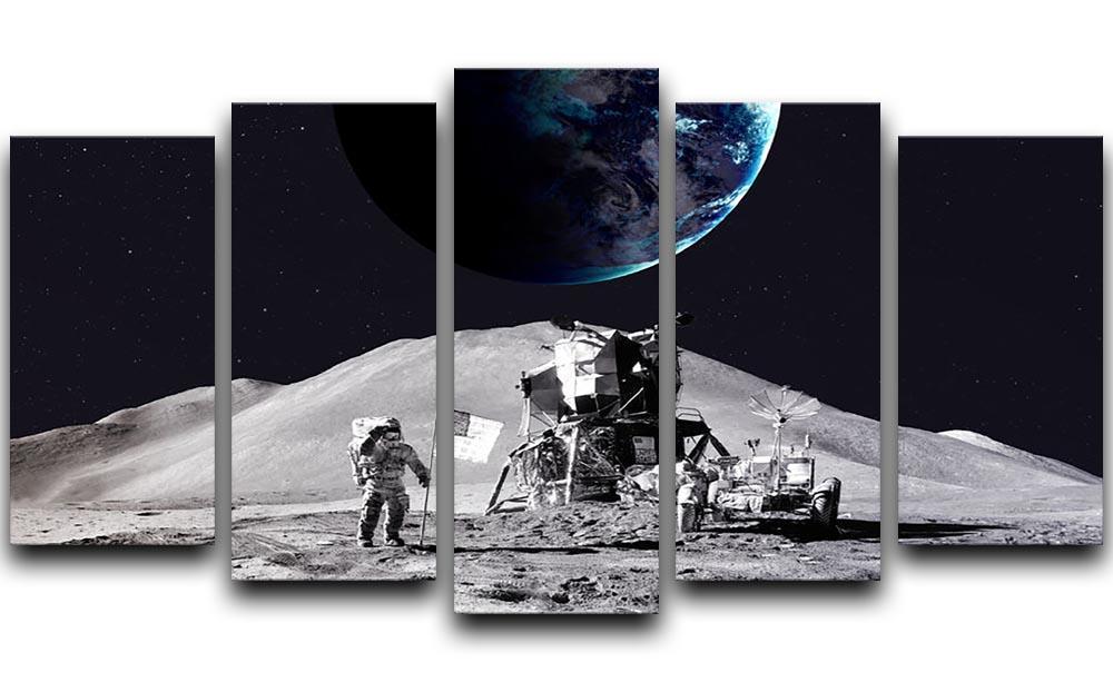 Space Man On The Moon 5 Split Panel Canvas  - Canvas Art Rocks - 1