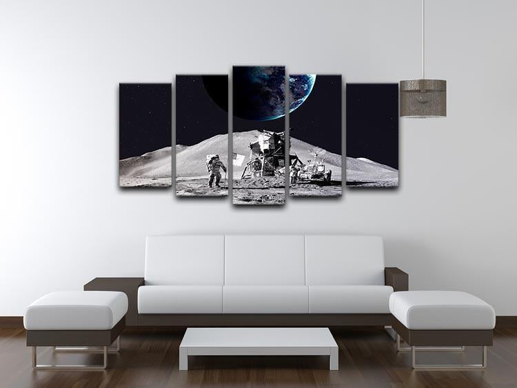 Space Man On The Moon 5 Split Panel Canvas - Canvas Art Rocks - 3