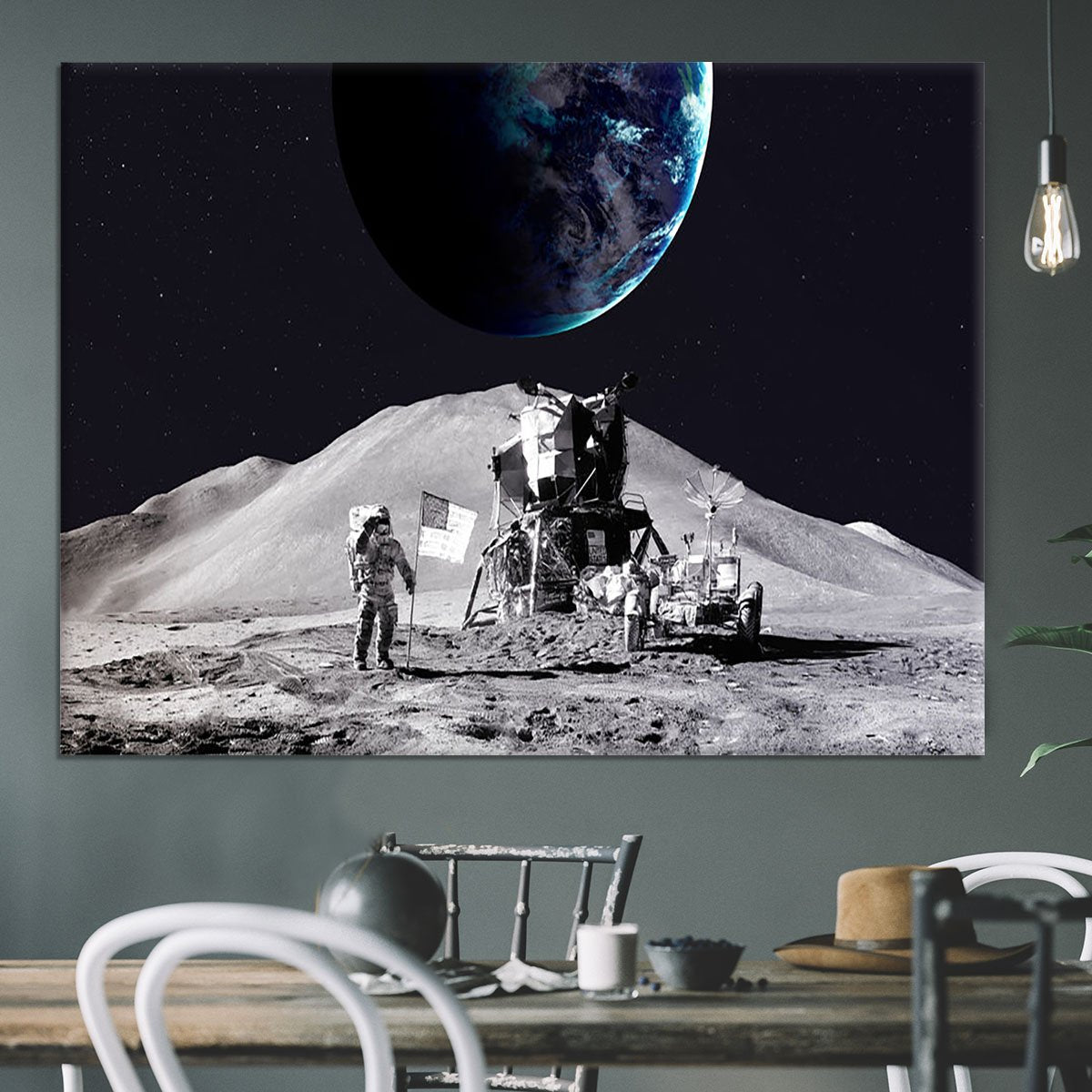 Space Man On The Moon Canvas Print or Poster